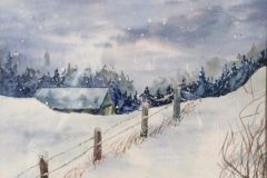 Winters Shelter 18 by 24 watercolour - sold