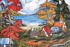 Lighthouse Village Gardens 36 by 36 acrylic - sold