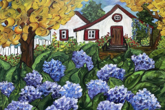 Hydranga Cottage 20 by 30 acrylic - sold